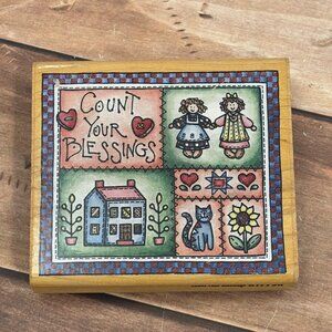 RUBBER STAMPEDE A17758 COUNT YOUR BLESSINGS WOOD MOUNTED RUBBER STAMP